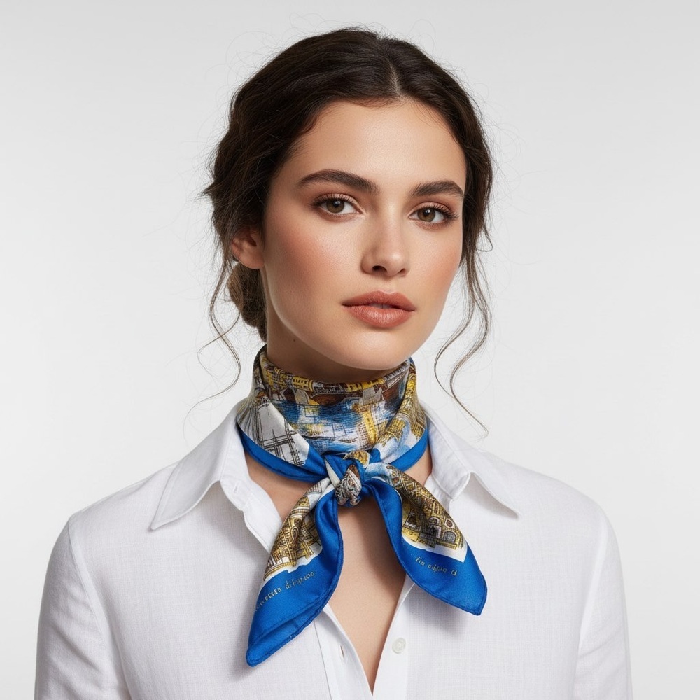 Ricardo Di Firenze blue square women summer spring  scarf - Picture 16 of 16